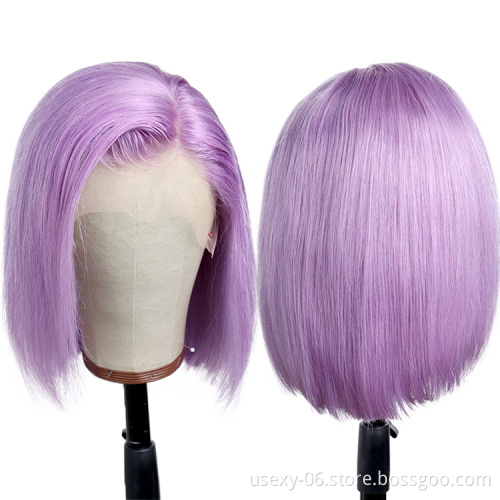 Short bob closure wigs for black women unprocessed raw virgin brazilian hair bob wigs human hair lace front purple wigs women